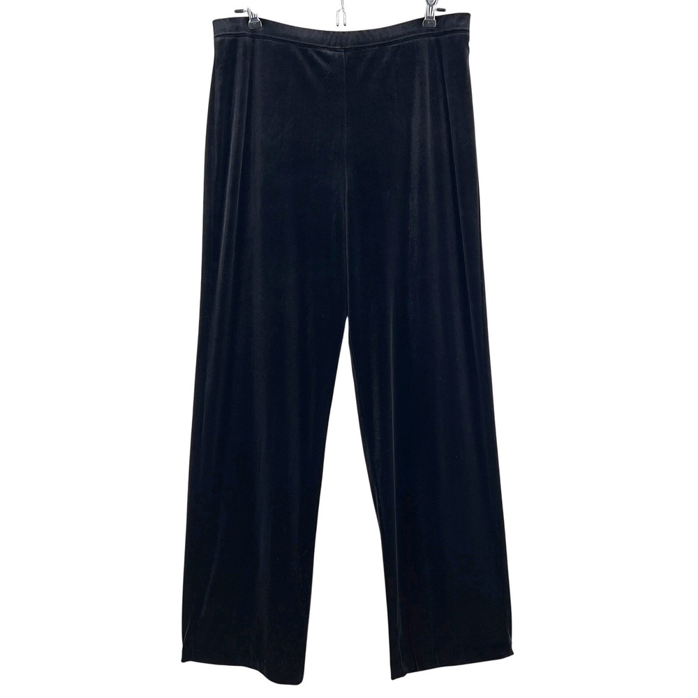 Karen Kane Womens Velvet Stretchy Pants Black Wide Leg High Rise Elastic Waist M